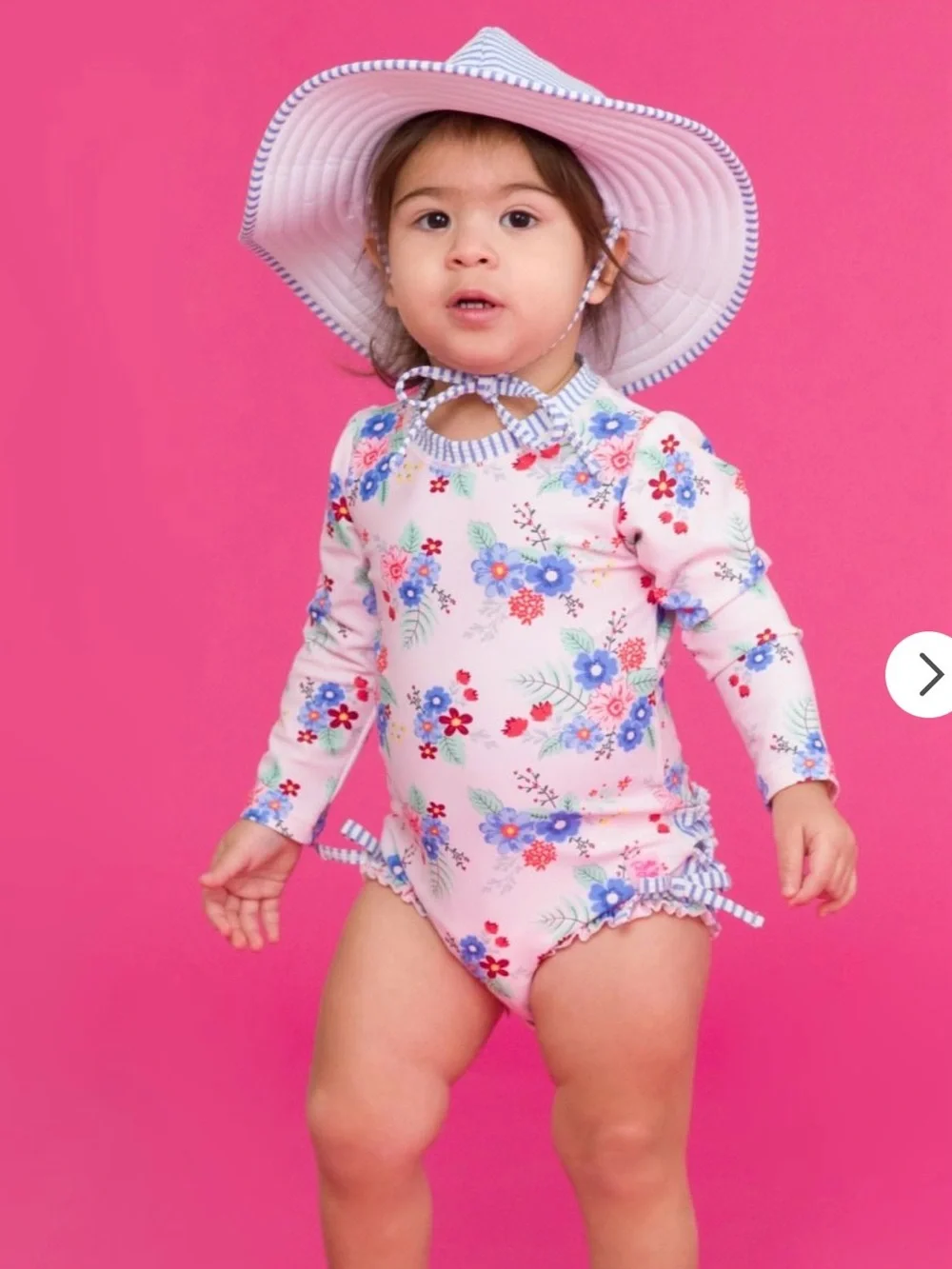 RUFFLE BUTTS Long Sleeve One Piece Rash Guard in Coastal Breeze - 2T